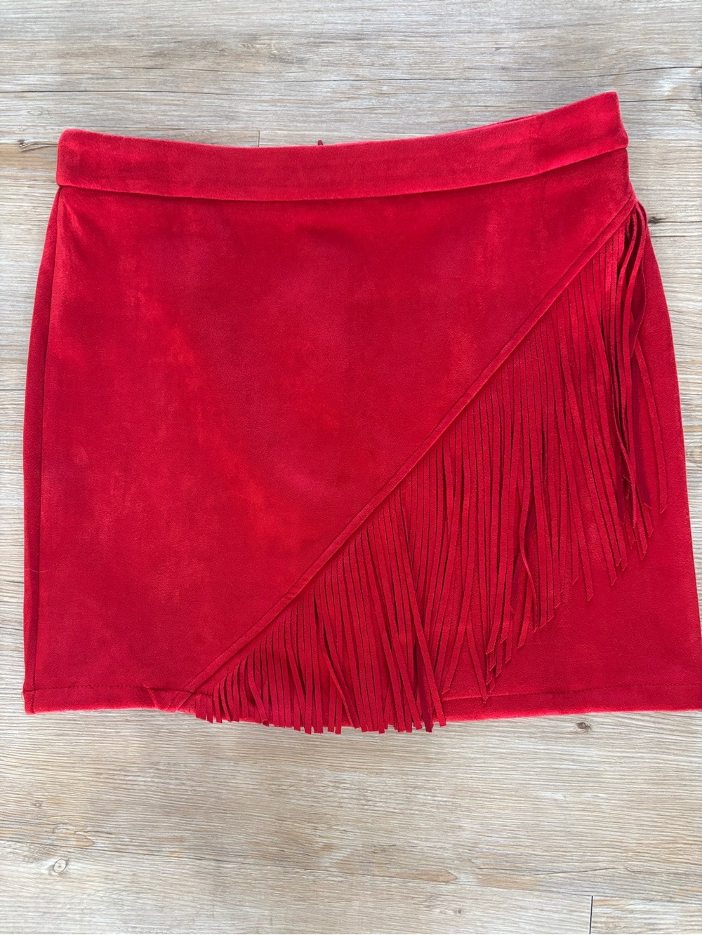 Crazy Train Red Suede Fringe Mini Skirt